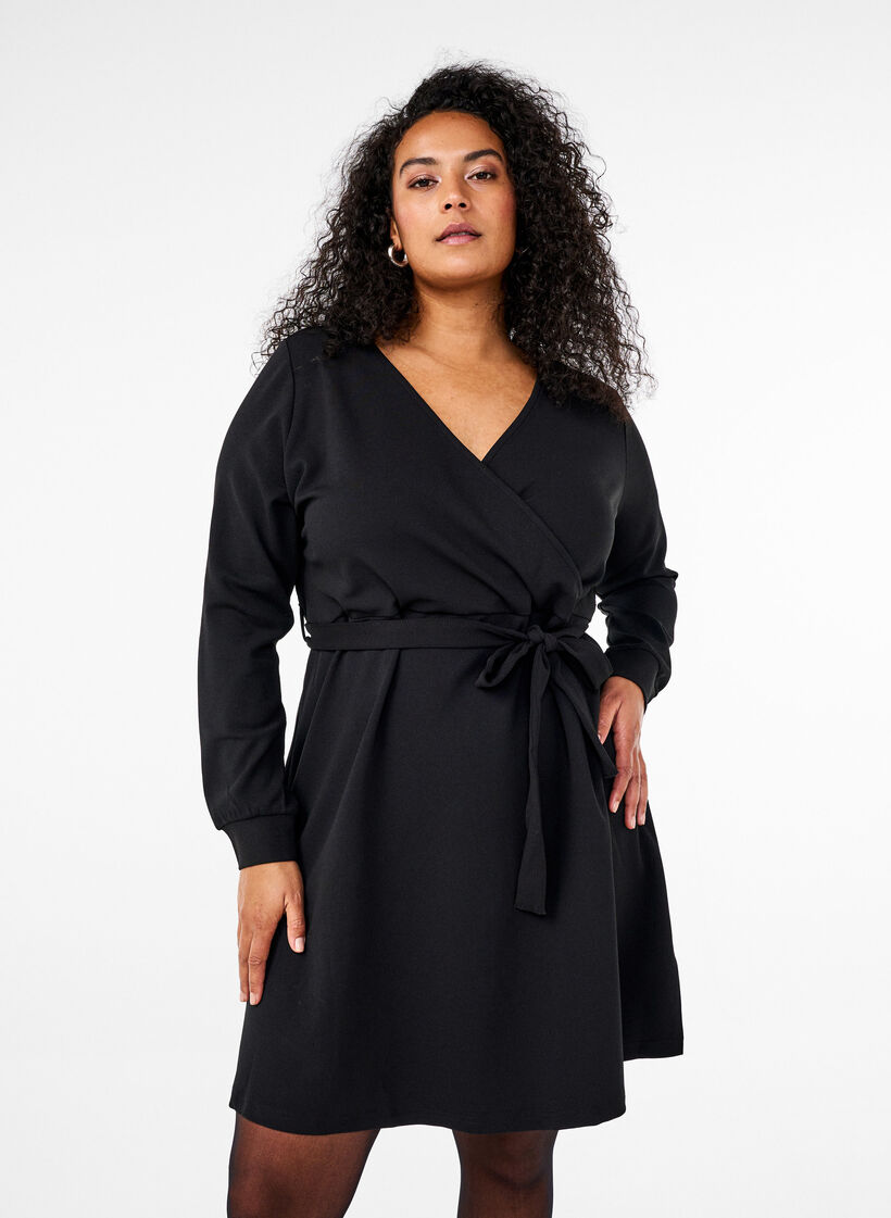 Wrap dress with ties, Black, Model image number 0
