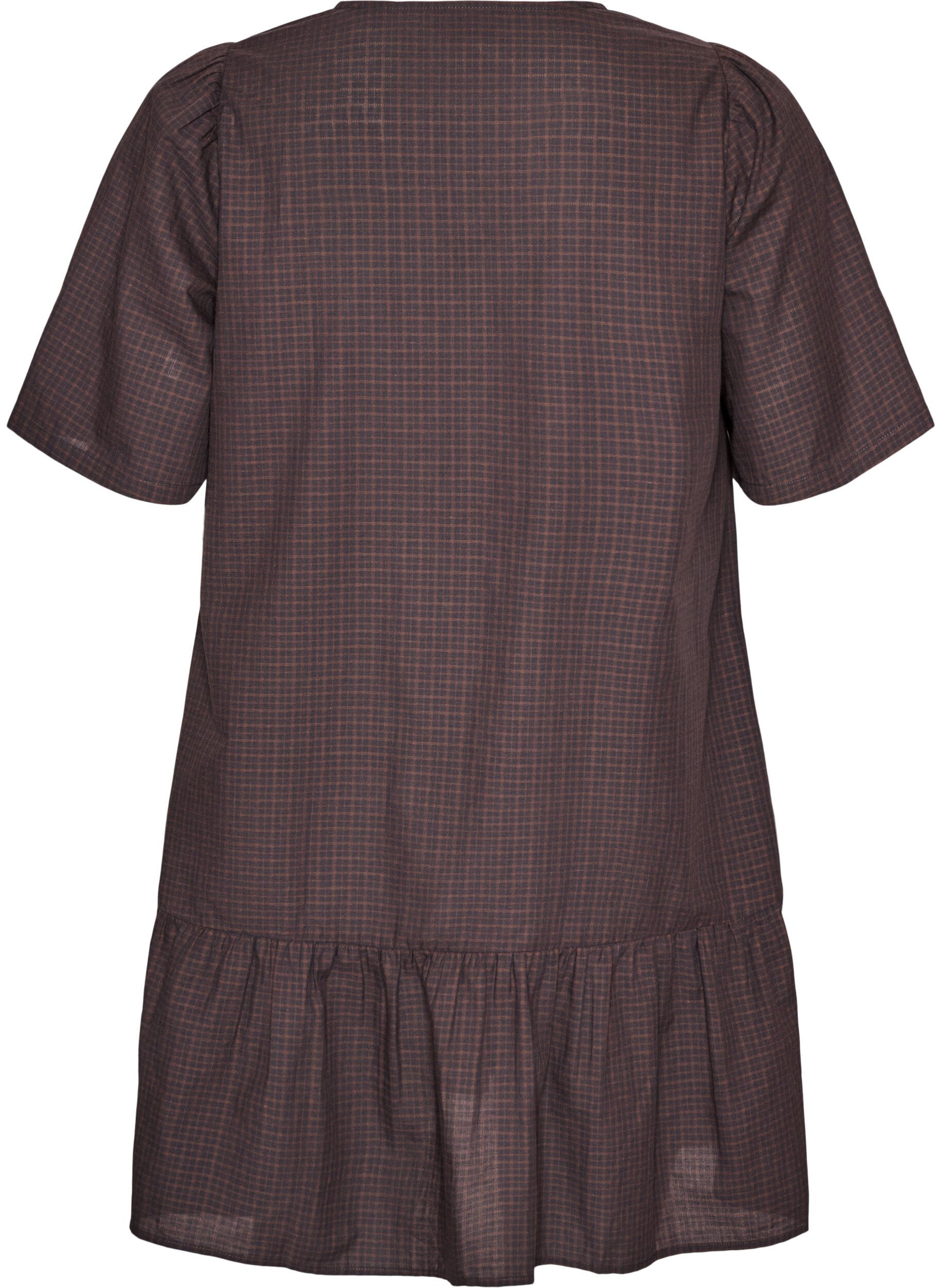 ZizzifashionShort checked dress with ruffle hem, Brown, Packshot image number 1