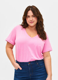 FLASH - T-shirt with v-neck, Begonia Pink, Model
