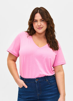 FLASH - T-shirt with v-neck, Begonia Pink, Model image number 0
