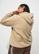 Fleece hoodie with a high neck and embroidered text, Beige, Model image number 1