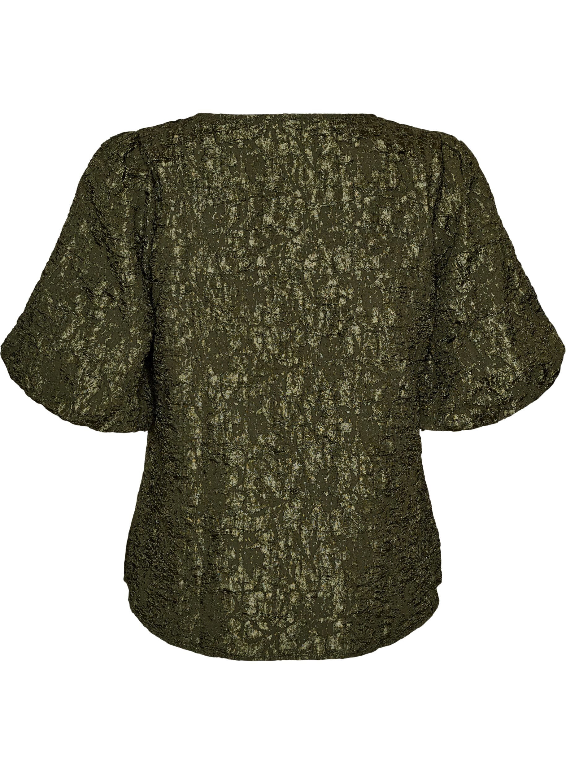 ZizzifashionJacquard blouse with puff sleeves and an A-line shape, Green, Packshot image number 1