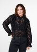 Lace shirt blouse with ruffle detail, Black, Model image number 0