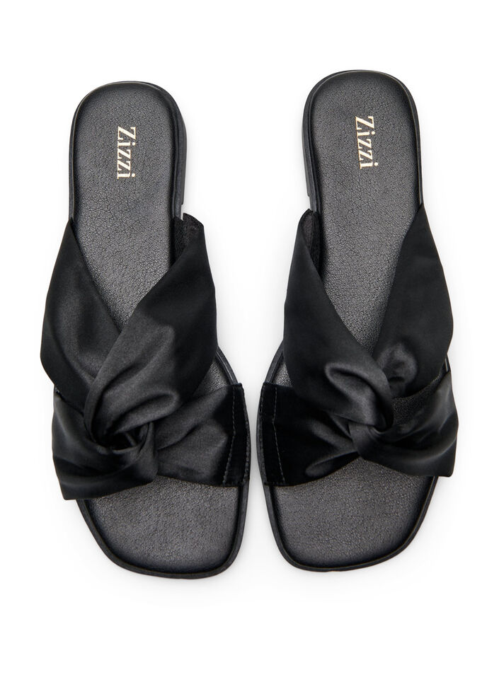 Wide fit - Flat sandals with crossed satin straps, Black, Packshot image number 1