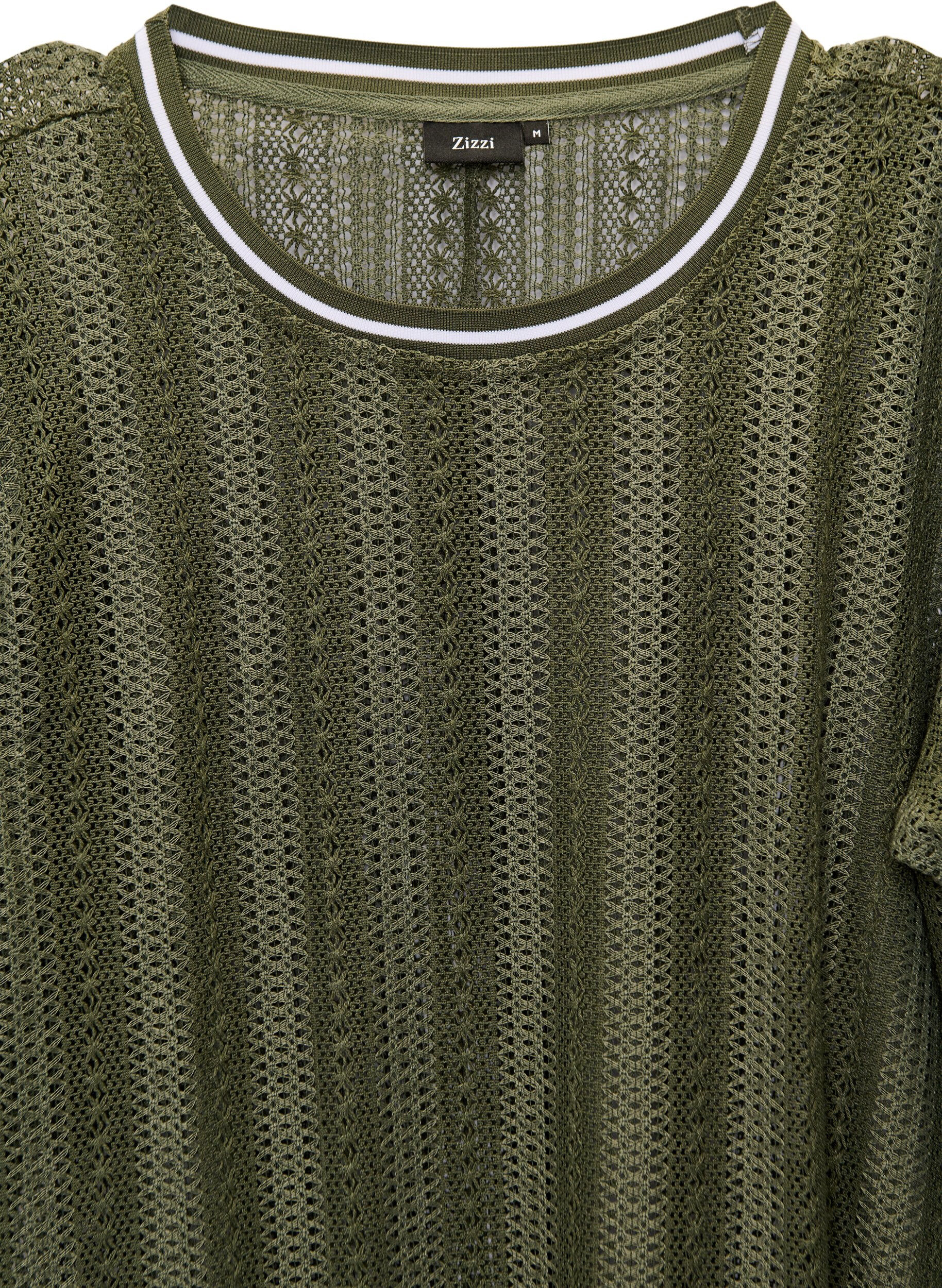 Zizzifashion Midi dress with openwork pattern and short sleeves, Green, Packshot image number 1