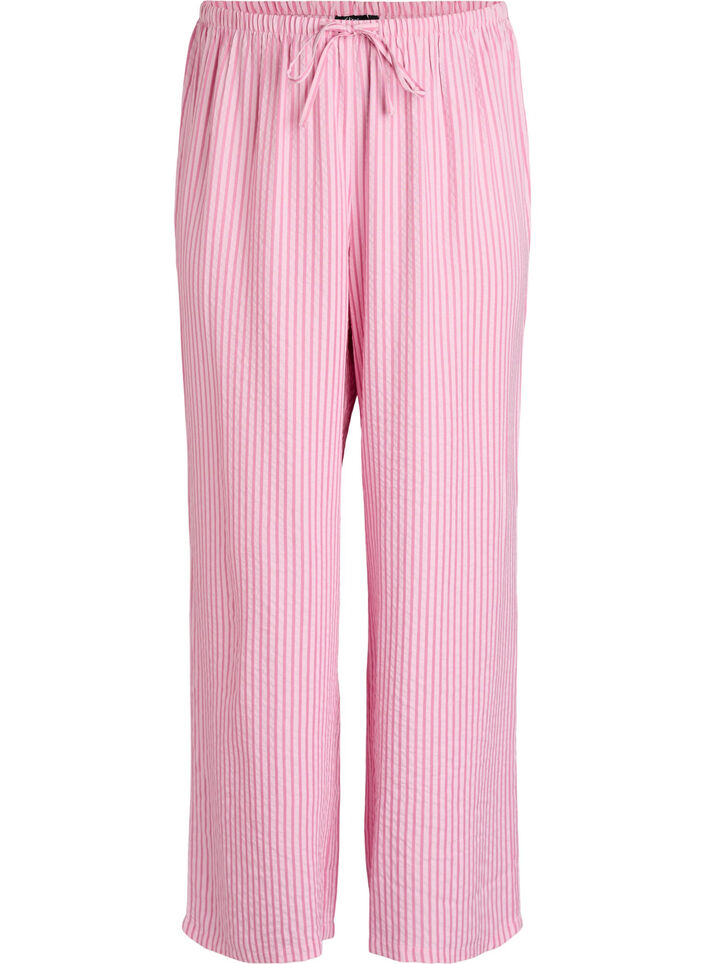 Loose seersucker pyjama trousers with high waist, Pink, Packshot image number 0