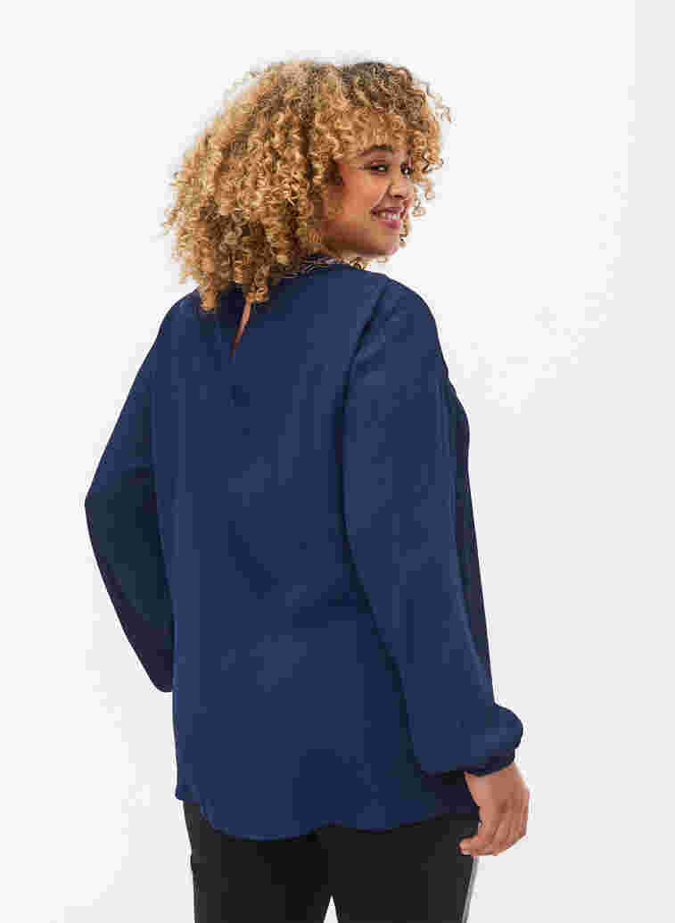 Long-sleeved viscose blouse with pearls, Navy Blazer, Model image number 1