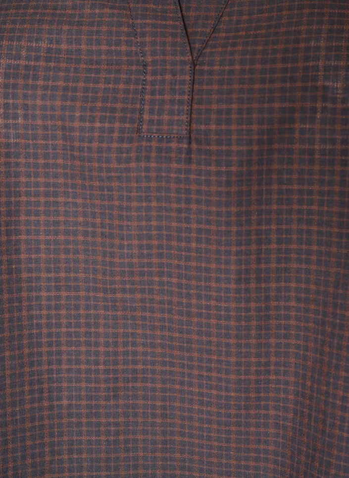 Checked blouse with V-neck and 3/4 sleeves, Brown, Packshot image number 2