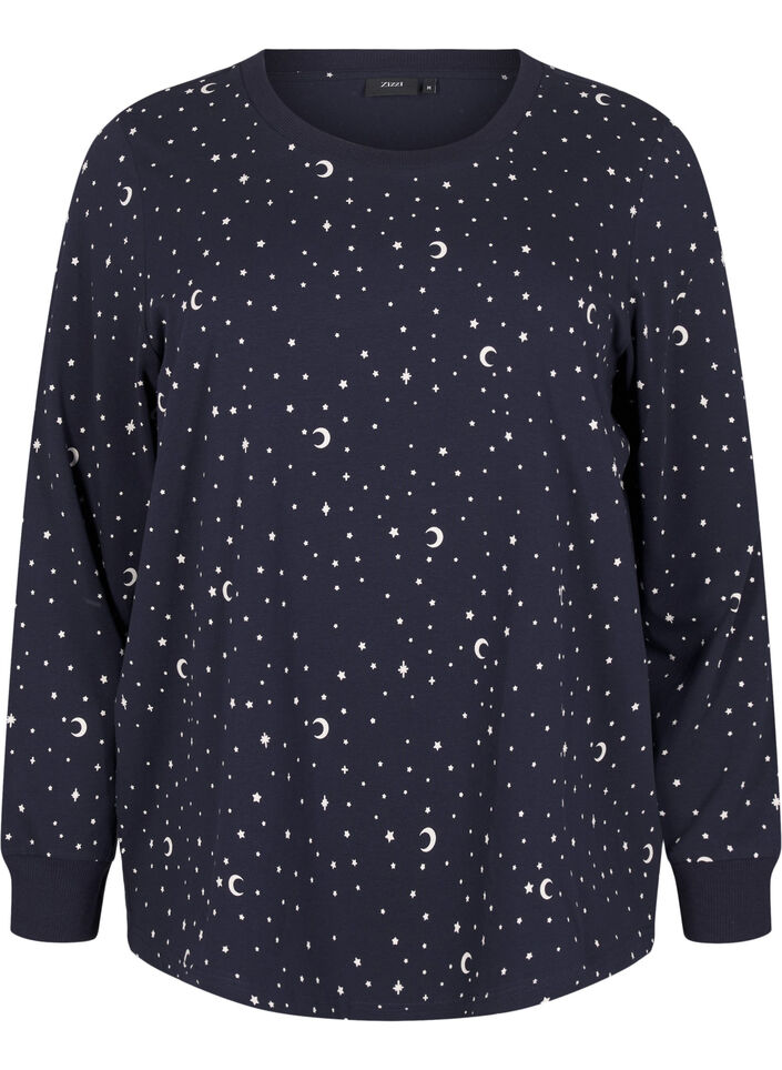 Night blouse with a print, Blue, Packshot image number 0