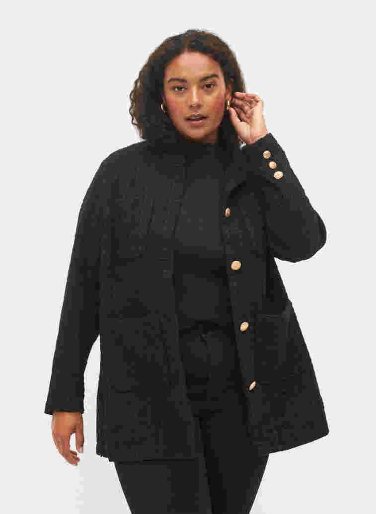 Boucle jacket with pockets, Black, Model image number 0