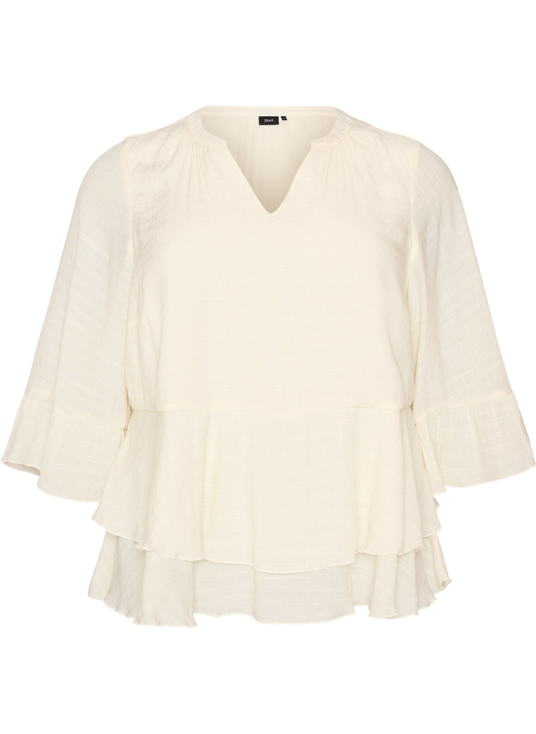 Blouse with 3/4-sleeves and ruffle details