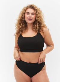 High-waisted crepe texture bikini bottom, Black, Model