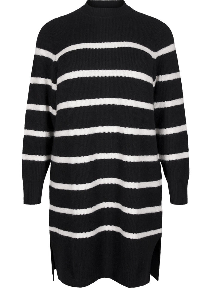 Long-sleeved knitted dress with stripes, Black Cloud D. Comb, Packshot image number 0