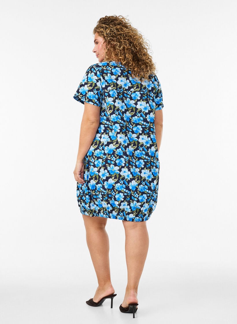 Short-sleeved, printed cotton dress, Blue, Model image number 2