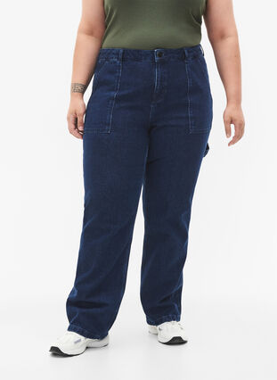 Straight Fit Cargo Jeans, Dark blue, Model image number 2