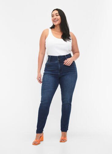 Super slim Bea jeans with extra high waist, Blue denim, Model image number 0