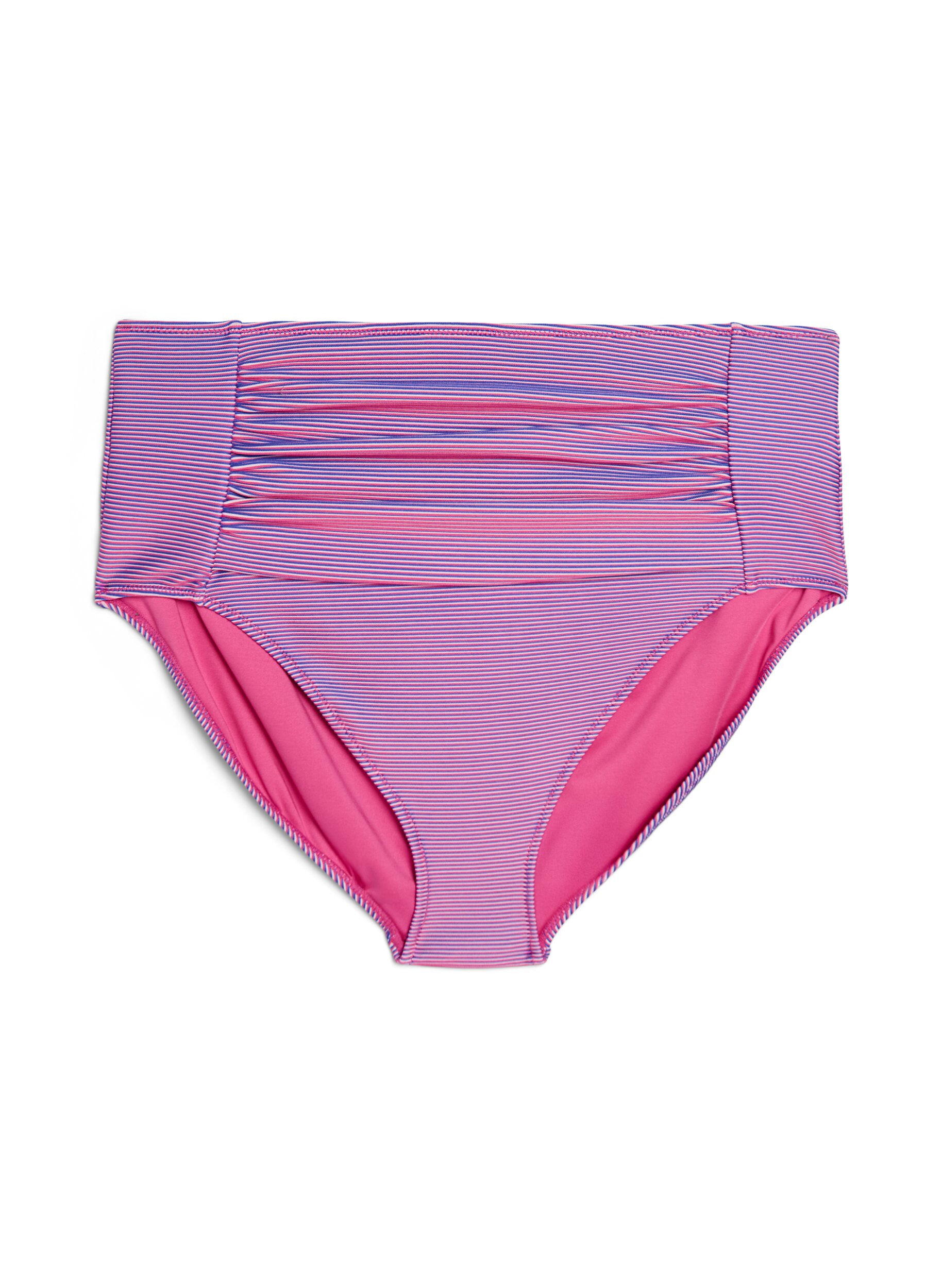 Zizzifashion High-waisted bikini briefs with a striped texture, Pink, Packshot image number 0