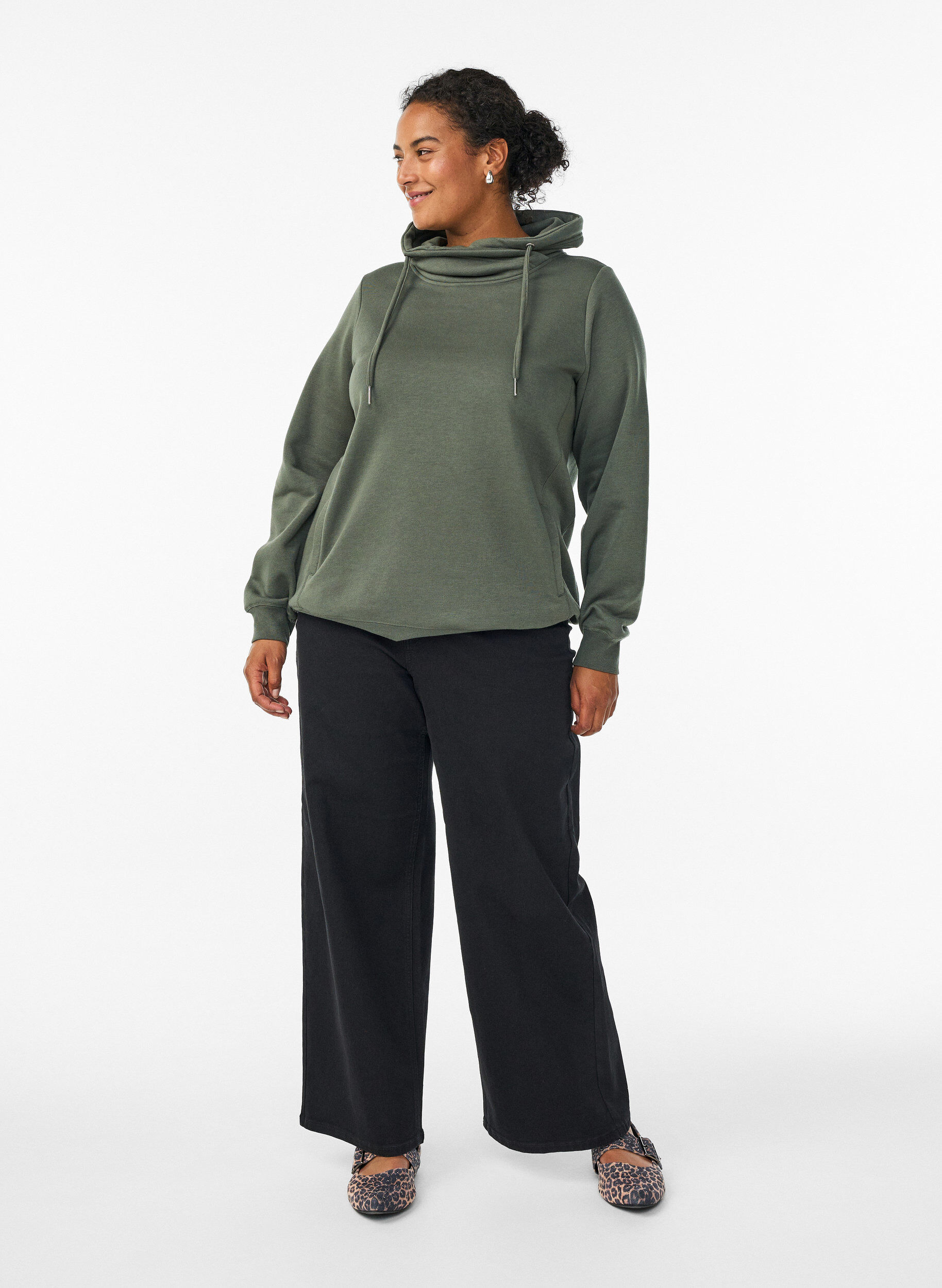 ZizzifashionSweatshirt with high collar and pockets, Green, Model image number 1