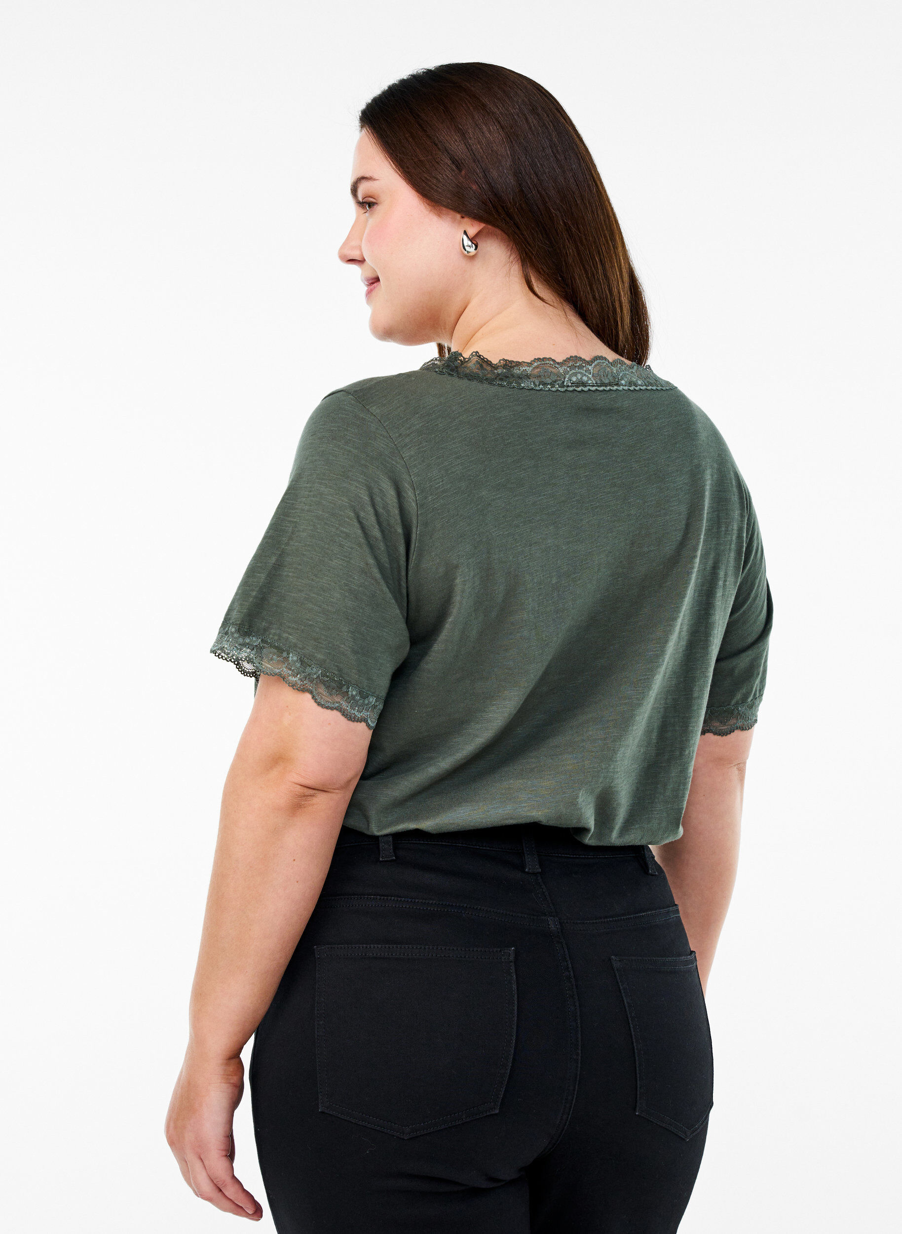 Zizzifashion T-shirt with lace trim, Green, Model image number 2
