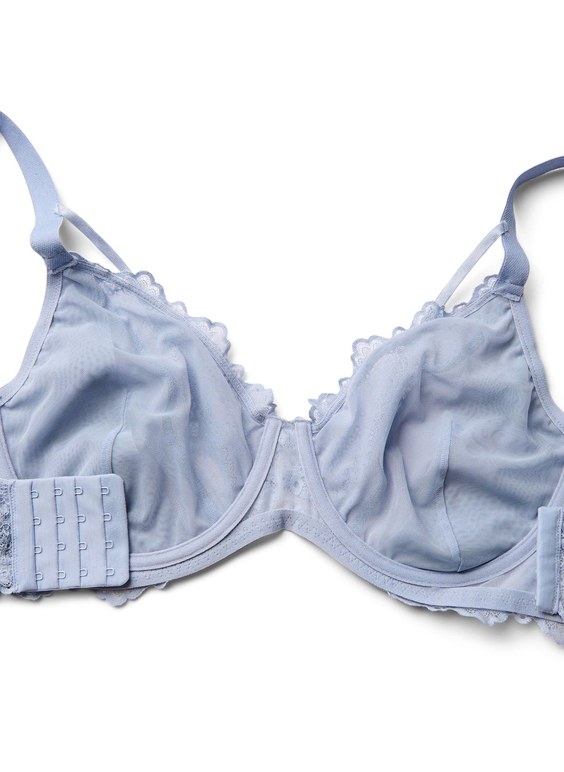 Full-coverage bra with lace and string details - Light Blue - Sz