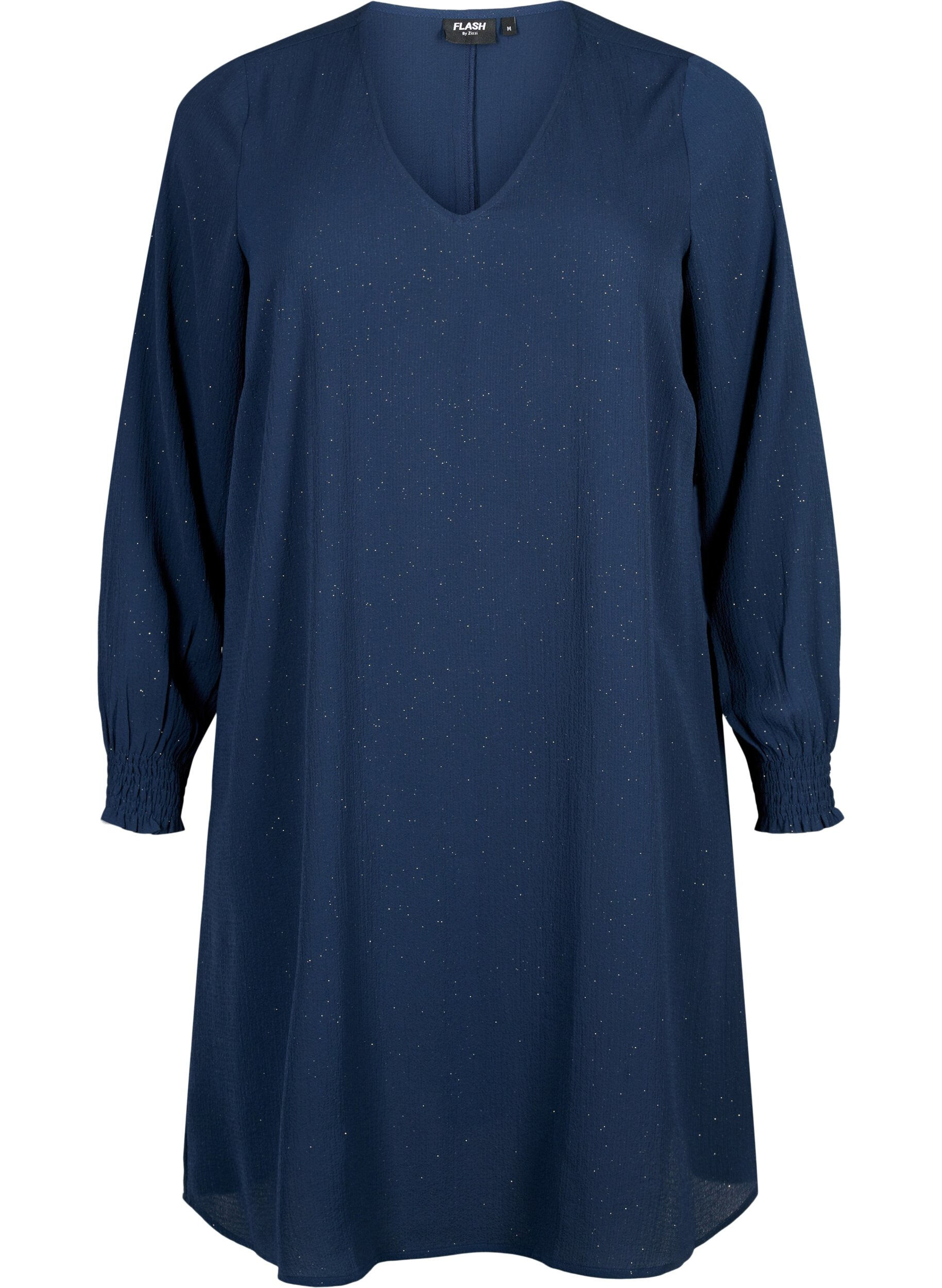 Zizzifashion FLASH - Long sleeve dress with glitter, Navy w. Gold , Packshot image number 0