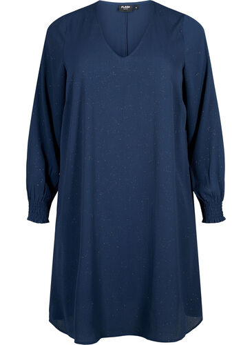 FLASH - Long sleeve dress with glitter, Navy w. Gold , Packshot image number 0