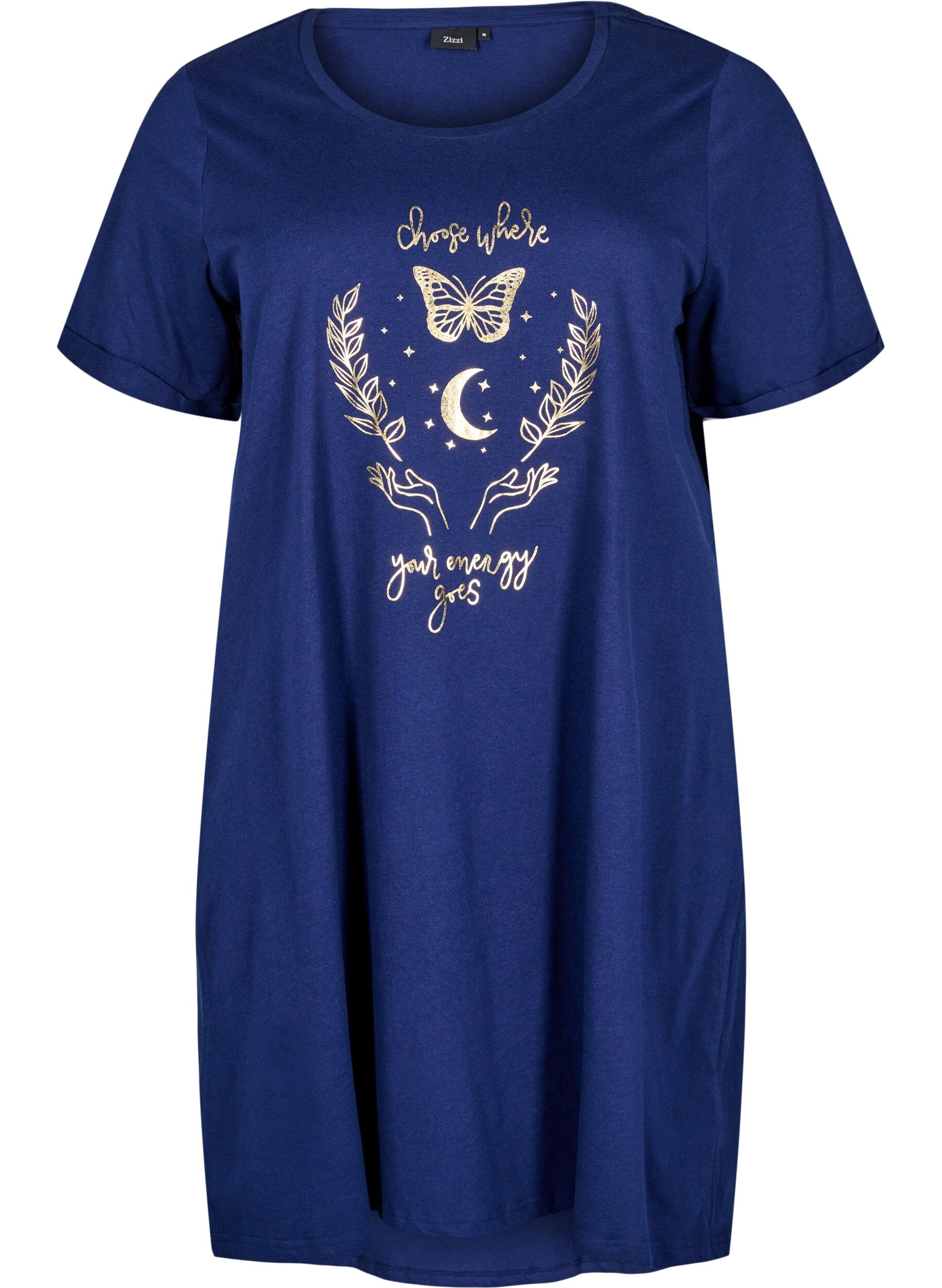 Zizzifashion Short-sleeved nightgown in organic cotton, Blue, Packshot image number 0