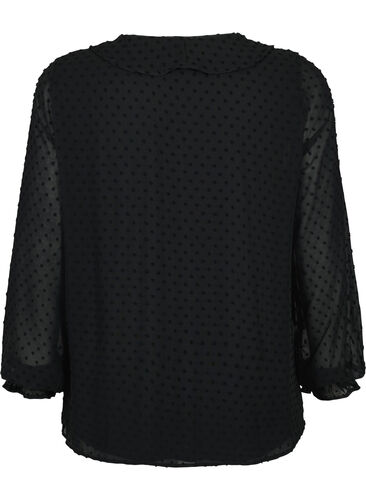 Blouse with ruffles and dotted texture, Black, Packshot image number 1