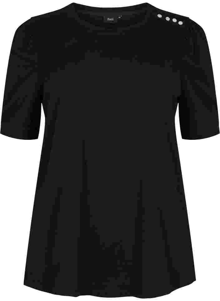 Blouse with short puff sleeves, Black, Packshot image number 0