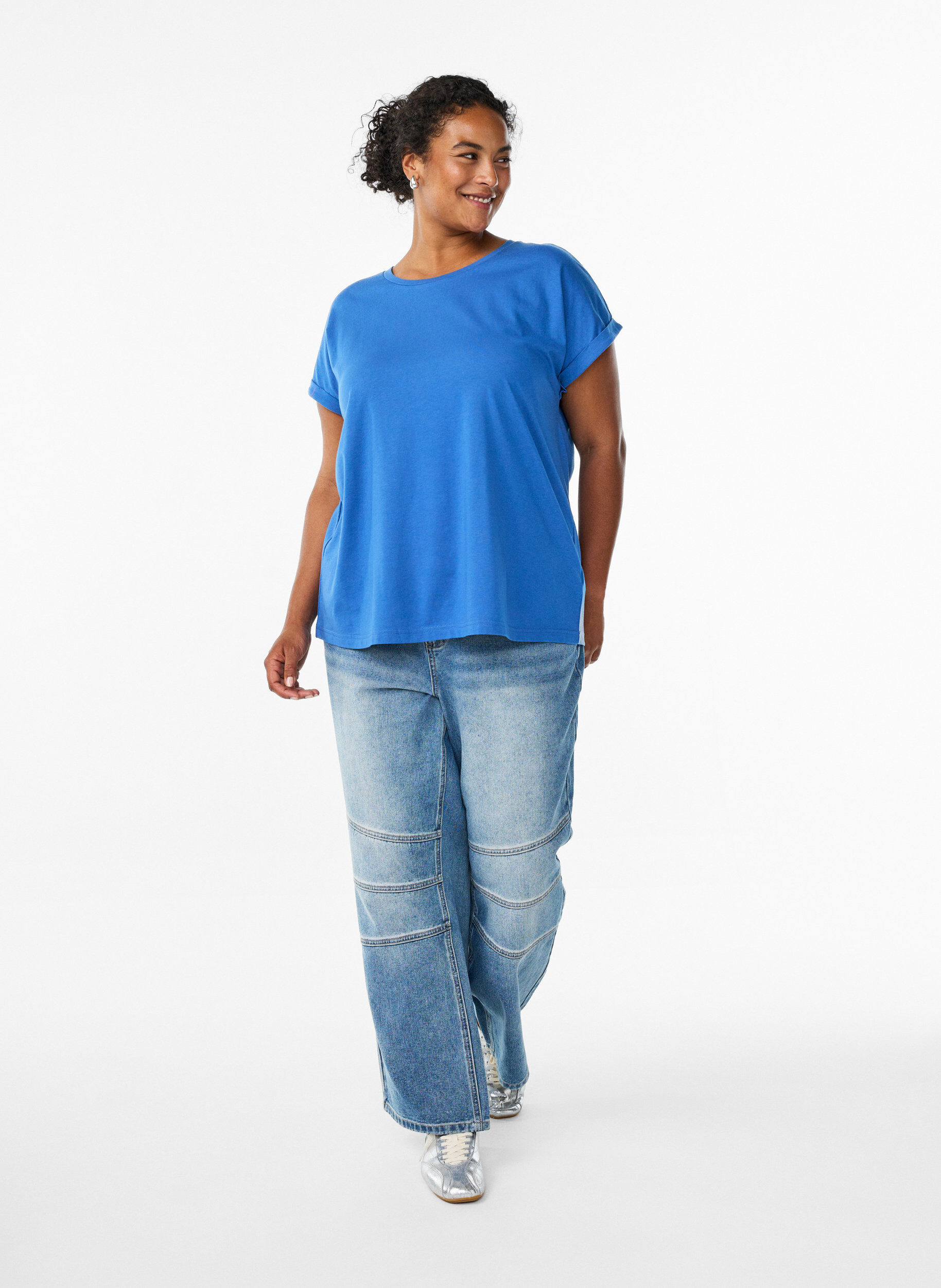 ZizzifashionShort sleeve cotton blend T-shirt, Blue, Model image number 1