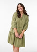 3/4 sleeve cotton dress with ruffles, Green, Model image number 0