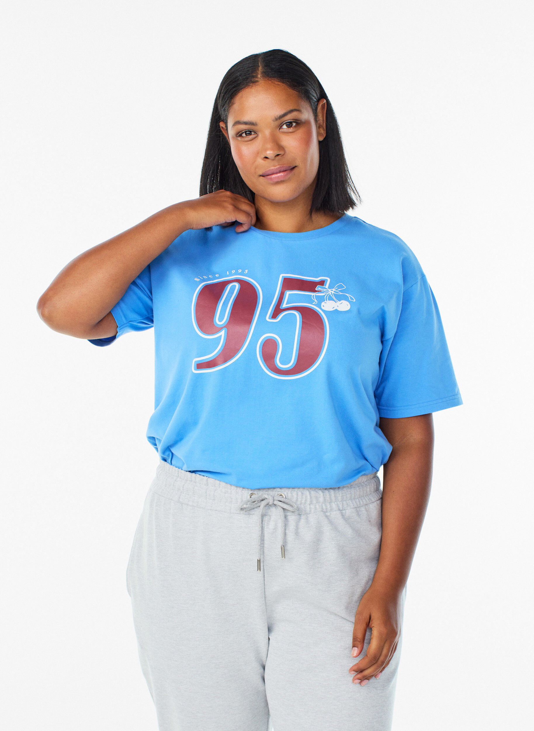 Sporty t-shirt in organic cotton, Blue, Model