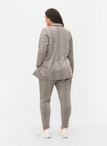 Cropped Maddison trousers with checkered pattern, Brown Check, Model image number 1