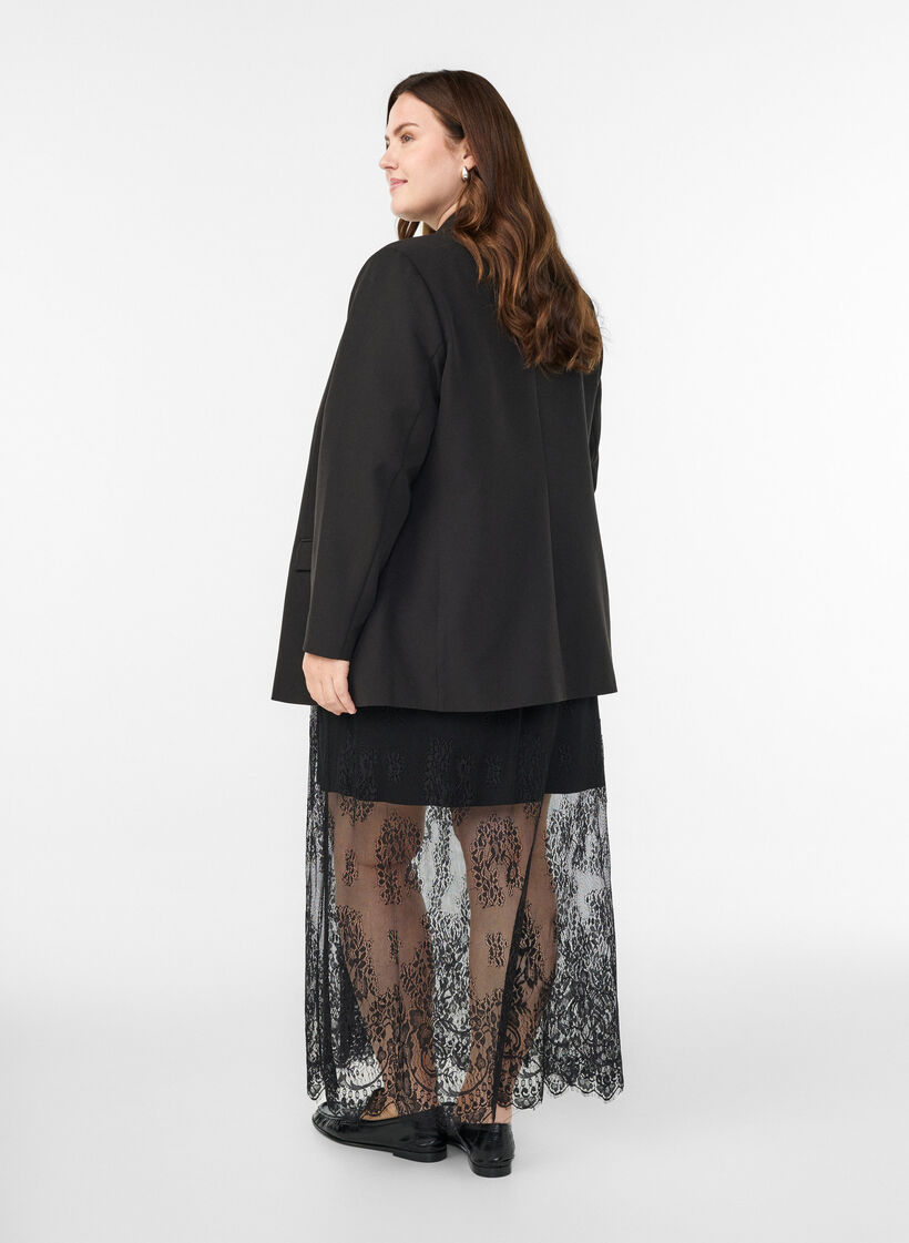 Long lace skirt with elastic waist, Black, Model image number 2