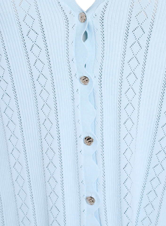 Cardigan with eyelet embroidery and wavy edges, Light Blue, Packshot image number 2