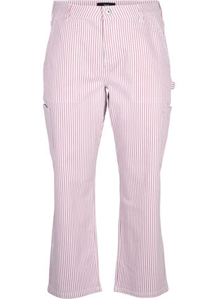 Striped cargo jeans with a straight fit, Rose White Stripe, Packshot image number 0