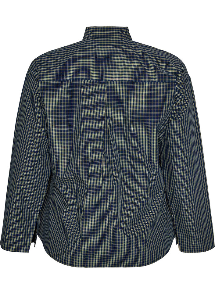 Cotton shirt with a checked pattern and concealed button fastening, Blue, Packshot image number 1