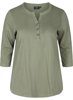 Cotton blouse with 3/4-length sleeves, Agave Green, Packshot image number 0