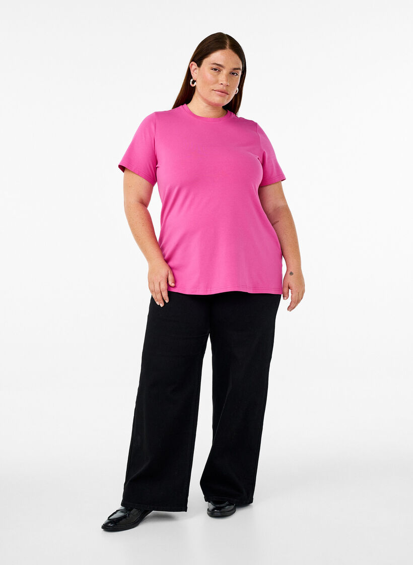 T-shirt in organic cotton with a round neck, Raspberry Rose, Model image number 2