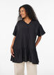 Loose tunic with crinkled texture and ruffle hem, Black, Model image number 0