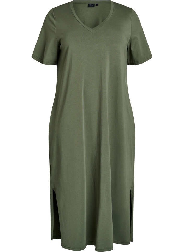 Midi T-shirt dress with a V-neck, Green, Packshot image number 0