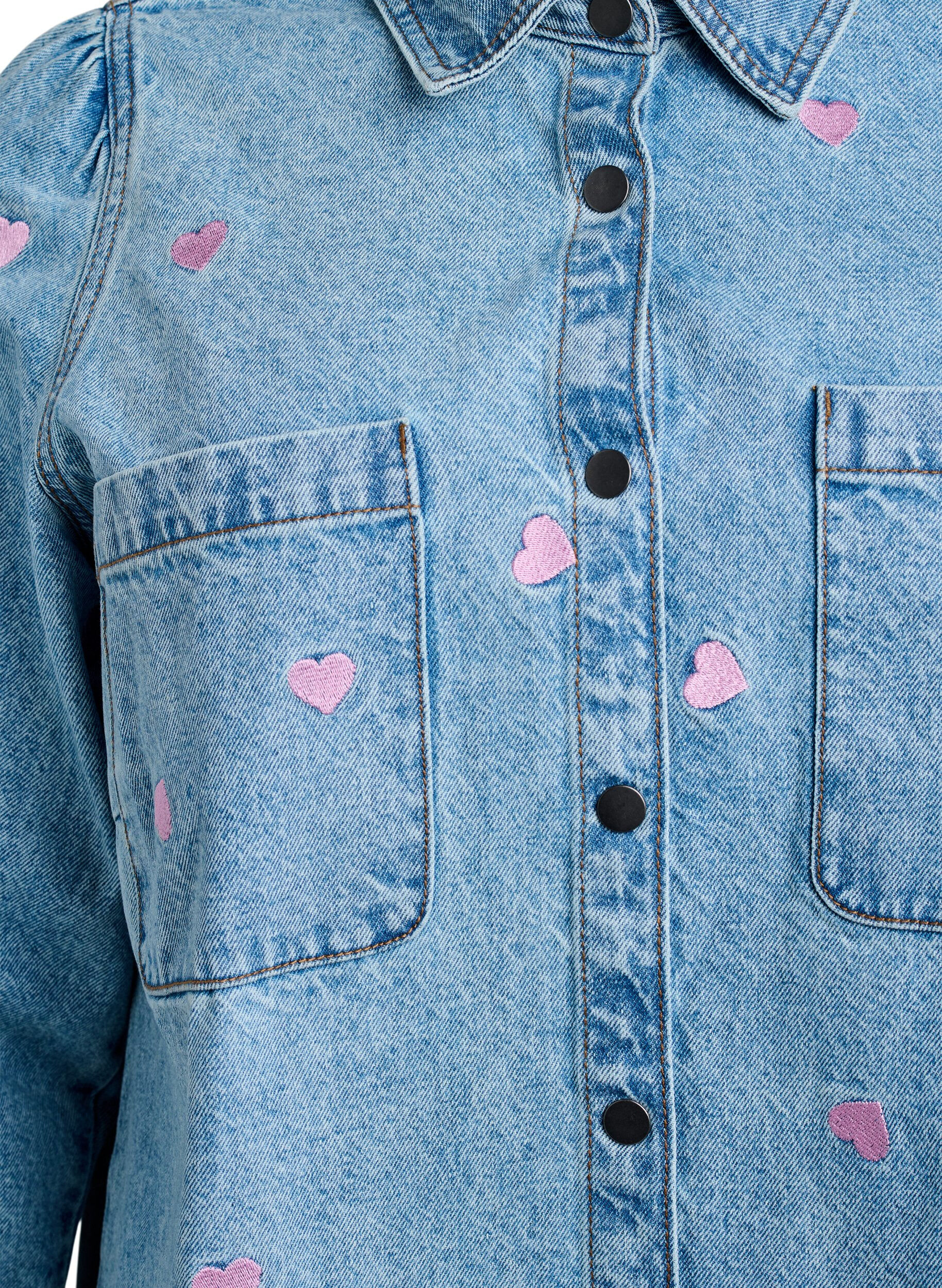 Zizzifashion Denim dress with hearts and chest pockets, Light Blue, Packshot image number 2