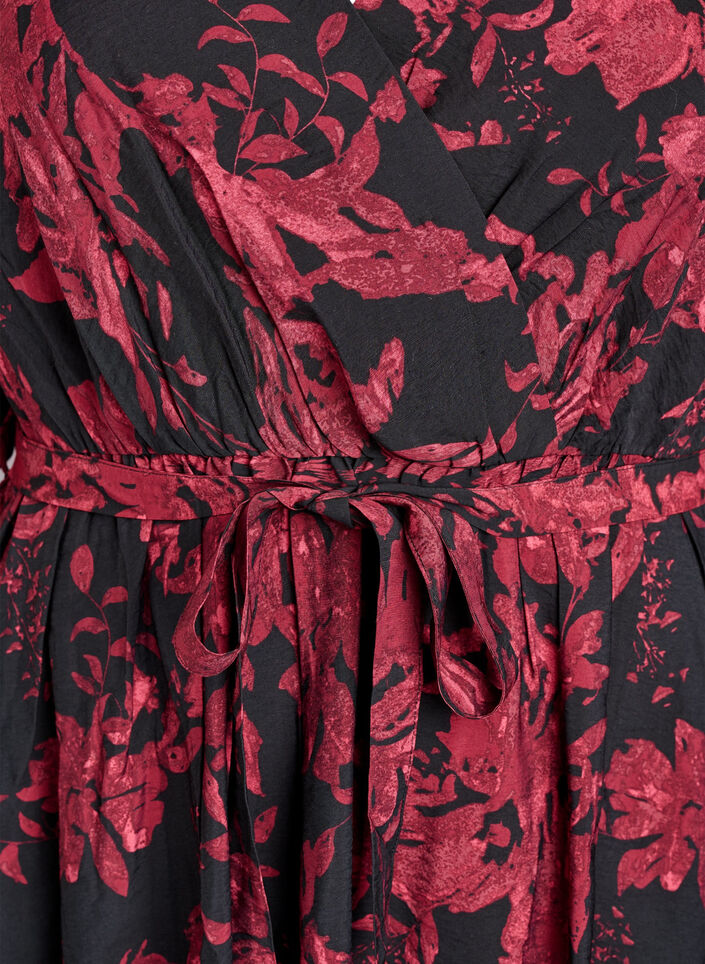 Knee-length dress with tie-belt and wrap-look, Black, Packshot image number 2