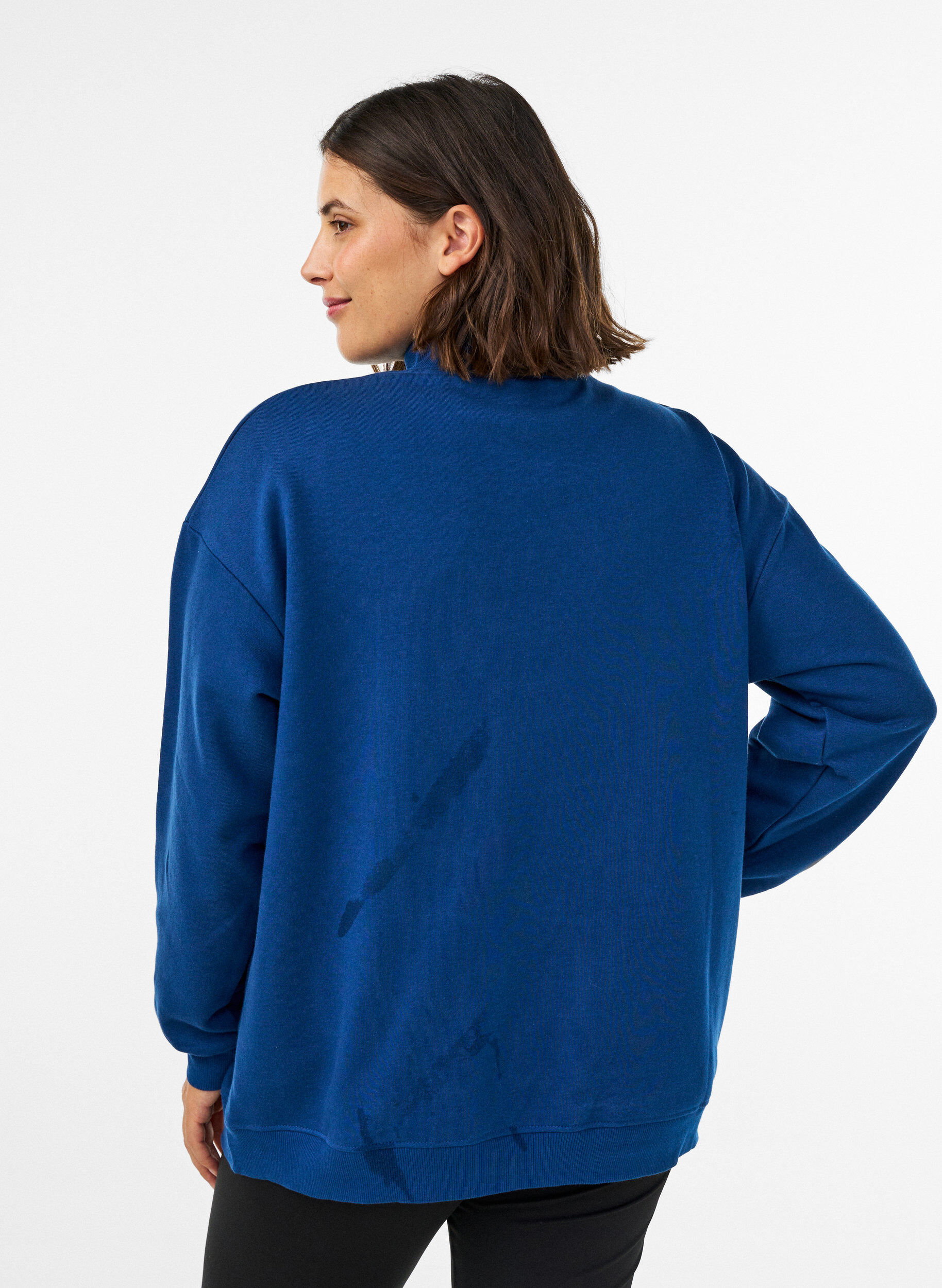 ZizzifashionSweatshirt with a high neck and sporty front motif, Blue, Model image number 2