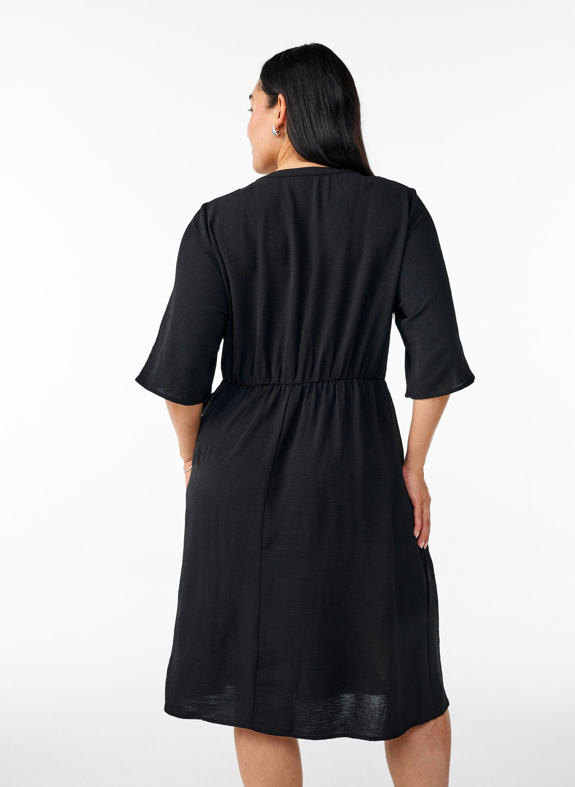 Zizzifashion Mid-length dress with tie detail, Black, Model image number 2