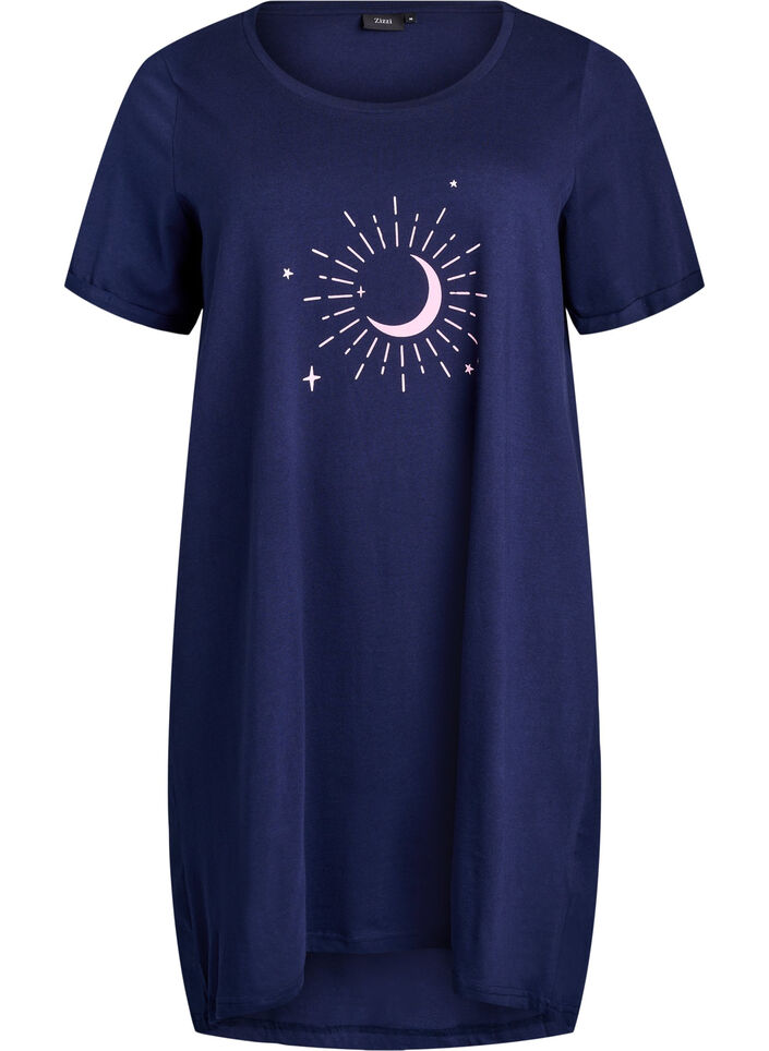 Short-sleeved nightgown in organic cotton, Blue, Packshot image number 0