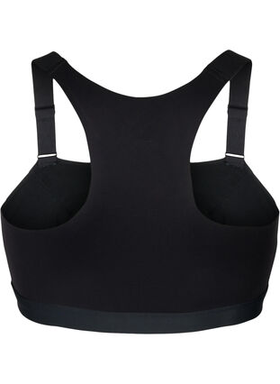 Sports bra with a front closure and high support, Black, Packshot image number 1