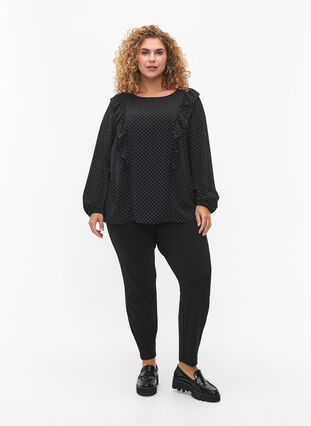 Long sleeved blouse with ruffles, Black Dot, Model image number 2