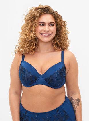 Padded underwire bra with lace, Sailor Blue, Model image number 0