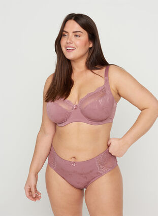 Knickers with lace and a regular waist, Wistful Mauve, Model image number 0